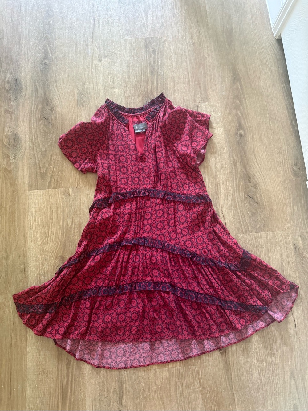 Anthropologie Red Patterned Tiered Dress
